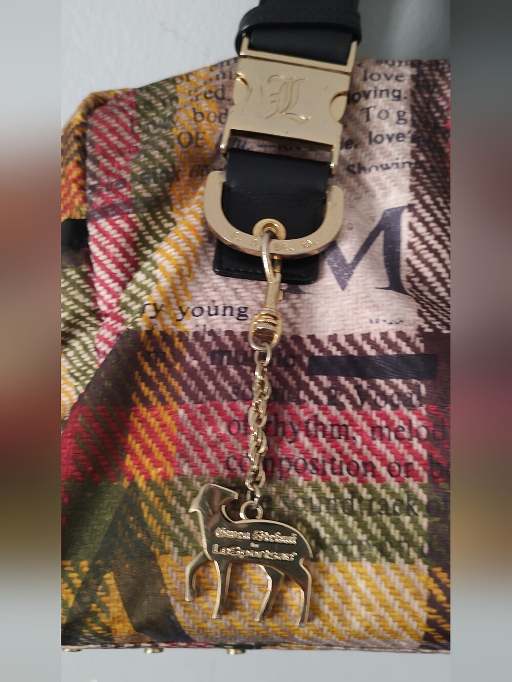 Plaid Multicolor Tote Bag with Gold Accents L.a.m.b - Picture 2 of 14
